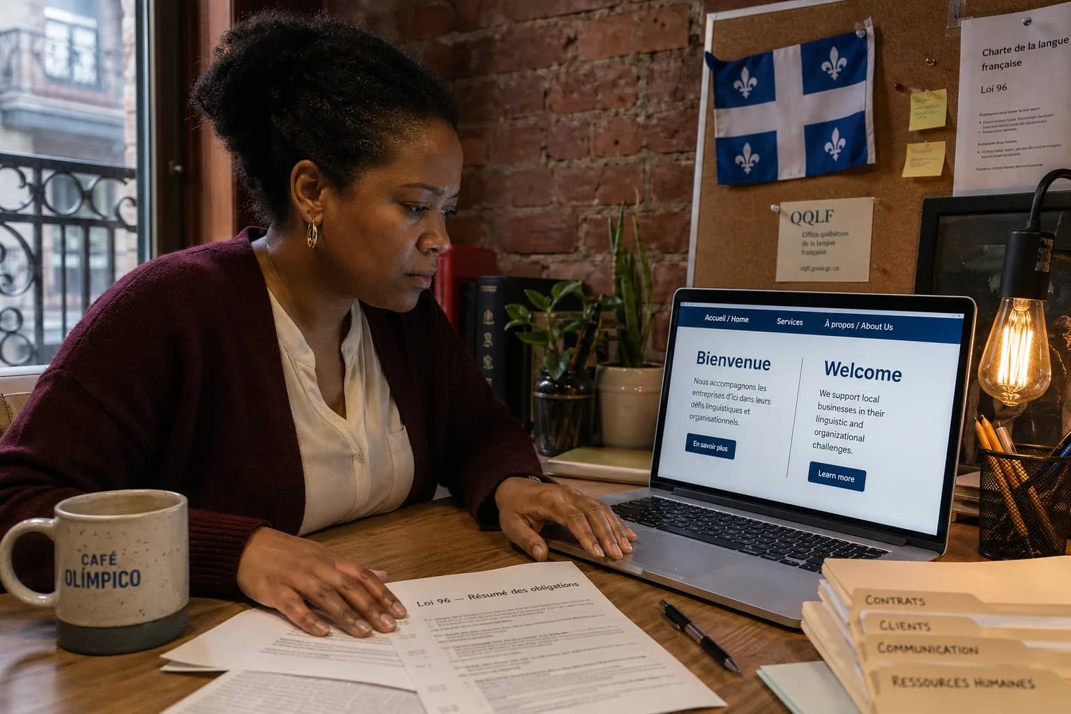 Website mockup showing French and English content side by side, illustrating bilingual web design for Montreal businesses